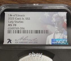2022 Cook Islands $2 Silver Coin - NGC MS70 Life of Lincoln Early Studies
