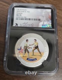 2022 Cook Islands $2 Silver Coin NGC MS70 Life of Lincoln Wrestler