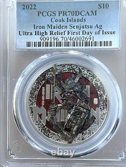 2022 Cook Islands 2 oz UHR Silver Iron Maiden Senjutsu FDOI First Day PR70 PF70