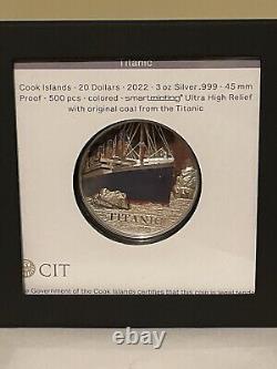 2022 Cook Islands $20 Titanic Coin 3oz Colorized Silver Proof With Box & COA 1