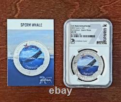 2022 Cook Islands $5 Connecticut Sperm Whale. 999 Silver NGC MS70 Colorized