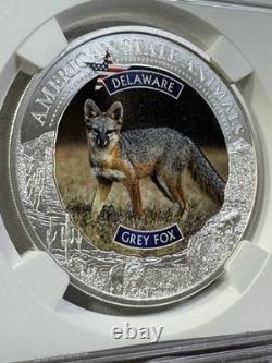 2022 Cook Islands $5 Delaware Grey Fox Silver Coin Graded MS 70 by NGC
