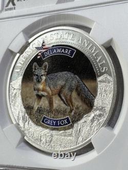 2022 Cook Islands $5 Delaware Grey Fox Silver Coin Graded MS 70 by NGC