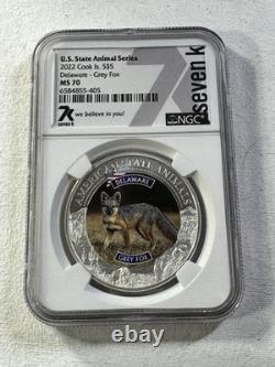 2022 Cook Islands $5 Delaware Grey Fox Silver Coin Graded MS 70 by NGC