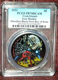 2022 Cook Islands $5 Iron Maiden Number Of The Beast Coin & Box Pcgs Pr70 Dcam