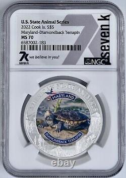 2022 Cook Islands $5 Maryland Diamondback Terrapin NGC MS 70 US State Animal 7K