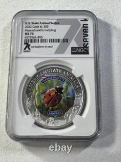 2022 Cook Islands $5 Massachusetts Lady Bug Silver Coin Graded MS 70 by NGC