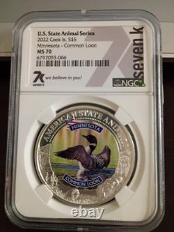 2022 Cook Islands $5 Minnesota Common Loon NGC MS70 U. S. State Animal Series 1oz