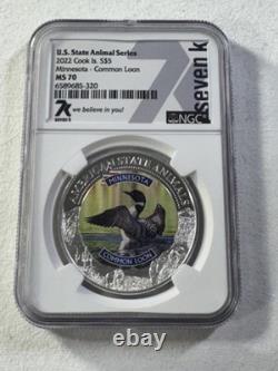 2022 Cook Islands $5 Minnesota Common Loon Silver Coin Graded MS 70 by NGC
