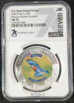 2022 Cook Islands $5 Missouri Eastern Bluebird NGC MS70 State Animal Proof