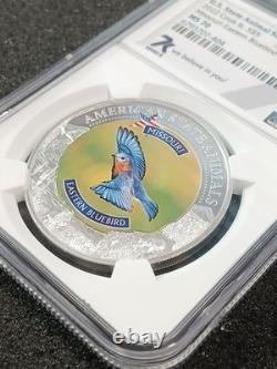 2022 Cook Islands $5 Missouri Eastern Bluebird NGC MS70 State Animal Proof