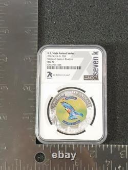 2022 Cook Islands $5 Missouri Eastern Bluebird NGC MS70 State Animal Proof