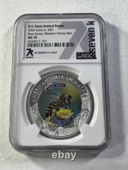 2022 Cook Islands $5 New Jersey Western Honey Bee Silver Graded MS 70 by NGC