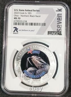 2022 Cook Islands $5 Ohio Black Racer Coin NGC MS70 State Animal Series