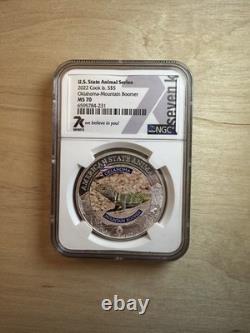 2022 Cook Islands $5 Oklahoma Mountain Boomer MS70 U. S. State Animal Series 1oz