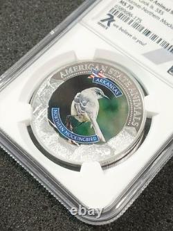 2022 Cook Islands $5 Silver Coin Arkansas Northern Mockingbird NGC MS70