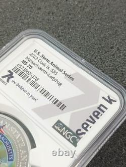 2022 Cook Islands $5 Silver Coin MA Ladybug State Animal MS70