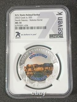 2022 Cook Islands $5 Silver Coin ND Nokota Horse State Animal MS70