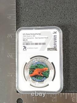 2022 Cook Islands $5 Silver Coin New Hampshire Red-Spotted Newt NGC MS70