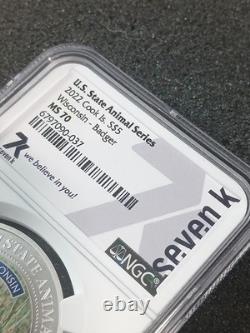 2022 Cook Islands $5 Silver Coin WI Badger State Animal MS70