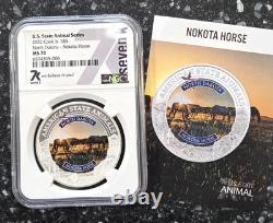 2022 Cook Islands $5 Silver US State Animal North Dakota Nokota Horse NGC MS-70