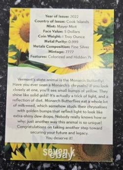 2022 Cook Islands $5 Silver US State Animal Vermont Monarch Butterfly NGC MS-70