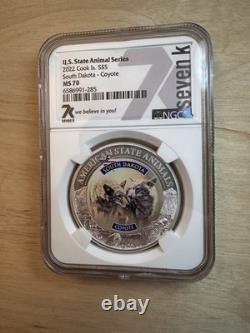 2022 Cook Islands $5 South Dakota Coyote MS70 1oz U. S. State Animal Series NGC