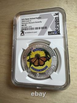 2022 Cook Islands $5 Vermont Monarch Butterfly MS70 NGC U. S. State Animal Series