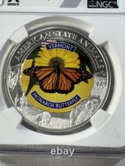 2022 Cook Islands $5 Vermont Monarch Butterfly Silver Coin Graded MS 70 by NGC