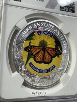 2022 Cook Islands $5 Vermont Monarch Butterfly Silver Coin Graded MS 70 by NGC
