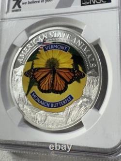 2022 Cook Islands $5 Vermont Monarch Butterfly Silver Coin Graded MS 70 by NGC