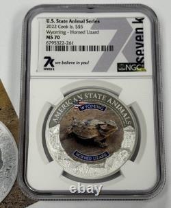 2022 Cook Islands $5 Wyoming Horned Lizard 0.999 Silver Colorized NGC MS70 #8103