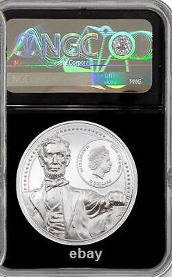 2022 Cook Islands ABRAHAM LINCOLN by Miles Standish 2 Oz Silver Coin 10$ NGC 70