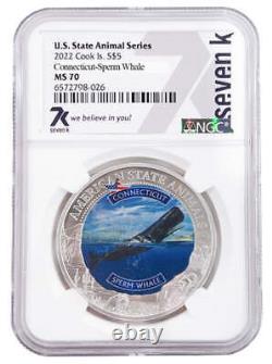 2022 Cook Islands Connecticut Sperm Whale Ngc Ms70 American State Animals 1 Oz S