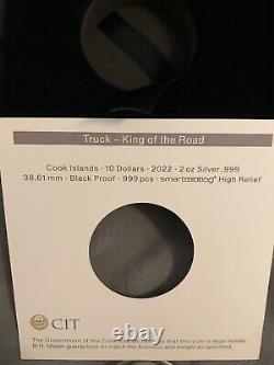 2022 Cook Islands King of the Road Truck 2 oz Silver Proof $10 Coin OGP 999 Pcs