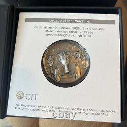 2022 Cook Islands LEGACY OF THE PHARAOHS Antique 3 Oz Silver Coin BOX INCLUDED