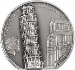 2022 Cook Islands Leaning Tower of Pisa Ultra High Relief Silver Antique Coin