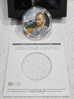 2022 Cook Islands Masters Of Art Vincent Van Gogh 2 Oz UHR Colorized Proof Coin