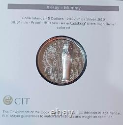 2022 Cook Islands Mummy X-Ray 1 oz. 999 Silver Proof Coin Ultra High Relief