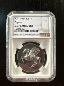 2022 Cook Islands NGC Ms 70 Antiqued PEGASOS Numismatic Icons 1oz Silver