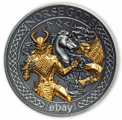 2022 Cook Islands Norse Gods Loki HR 2 oz Silver Gilt Antiqued $1 BU