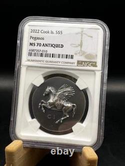 2022 Cook Islands Pegasos MS70 Antiqued 1oz. 999 Silver Coin