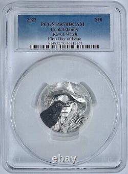 2022 Cook Islands Raven Witch 2 Oz Silver Coin PCGS PR70DCAM First Day of Issue