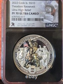 2022 Cook Islands S$10 Theodore Roosevelt 2 Oz Silver Coin NGC PF70 Ultra Cameo