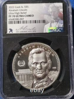 2022 Cook Islands Silver $5 Abraham Lincoln Ultra High Relief NGC PF70UCAM