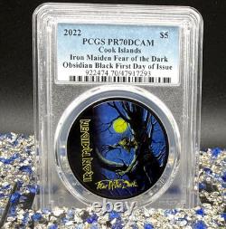 2022 Cook Islands Silver $5 PR70 Black Obsidian Iron Maiden Fear Of Dark POP 62