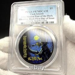2022 Cook Islands Silver $5 PR70 Black Obsidian Iron Maiden Fear Of Dark POP 62
