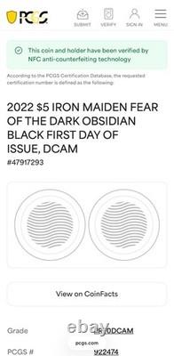 2022 Cook Islands Silver $5 PR70 Black Obsidian Iron Maiden Fear Of Dark POP 62