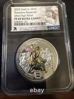 2022 Cook Islands Theodore Roosevelt 2 oz Silver Coin PF 69 Ultra Cameo NGC