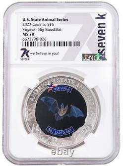 2022 Cook Islands Virginia Big-eared Bat Ngc Ms70 American State Animals 1 Oz Si